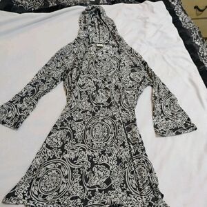 Balance Collection Black and Gray Hooded Long Sleeve Sheer Dress